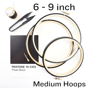 Medium, Pitch Black, Painted Embroidery Hoops. Size 6 to 9 inch Embroidery Hoops. Halloween Crafts. Black Embroidery Hoop