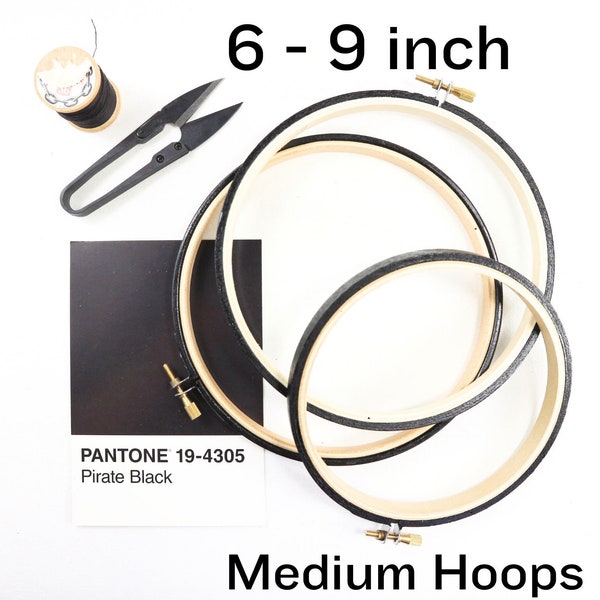 Medium, Pitch Black, Painted Embroidery Hoops. Size 6 to 9 inch Embroidery Hoops. Halloween Crafts. Black Embroidery Hoop