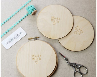 4 inch Wooden Backs For finishing Embroidery Hoops, with 'Made With Love Etching'. Embroidery Hoop Finishing Tutorial