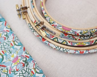 6 - 9 inch Embroidery Hoops. Medium Water Lily, Art Nouveau Liberty of London, Fabric Covered Embroidery Hoop.Tana Lawn,