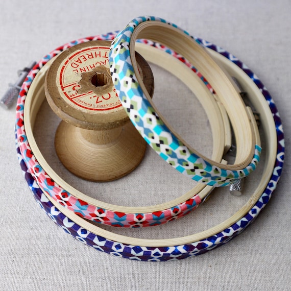 Medium Embroidery Hoops. Covered With Libery Fabric. Coloured