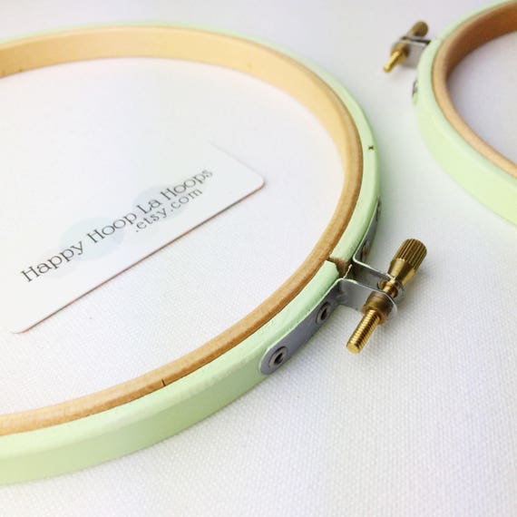 3 to 6 Inch Pale Green Embroidery Hoop. Painted Wooden Embroidery Hoop. 