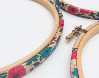Medium -  London Embroidery Hoop, Poppy Daisy Tana Lawn Fabric Frame