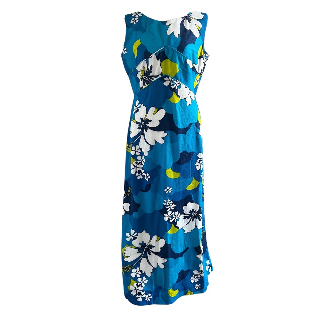 70’s Hawaiian Floral Print Maxi Dress by Honolulu Hawaii