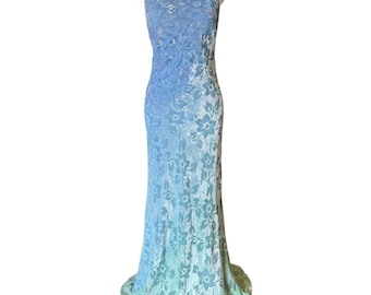 Vtg Y2K Niki Livas Velvet Burnout Prom Dress Size S/M Ombré Mermaid Fairy Whimsi