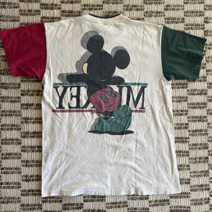 VTG 90's Mickey Mouse T-Shirt Sz Medium Colorblock Front And Back Print image 2