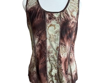 Vintage Y2K Floral Velvet Burnout Mesh Whimsical Fairy Grunge Tank Top Sz Large