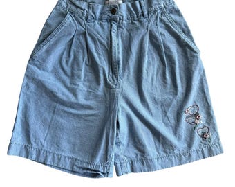 VTG Christopher & Banks Denim Embroidered Heart Shorts 4/6 Mom High Rise Cottage