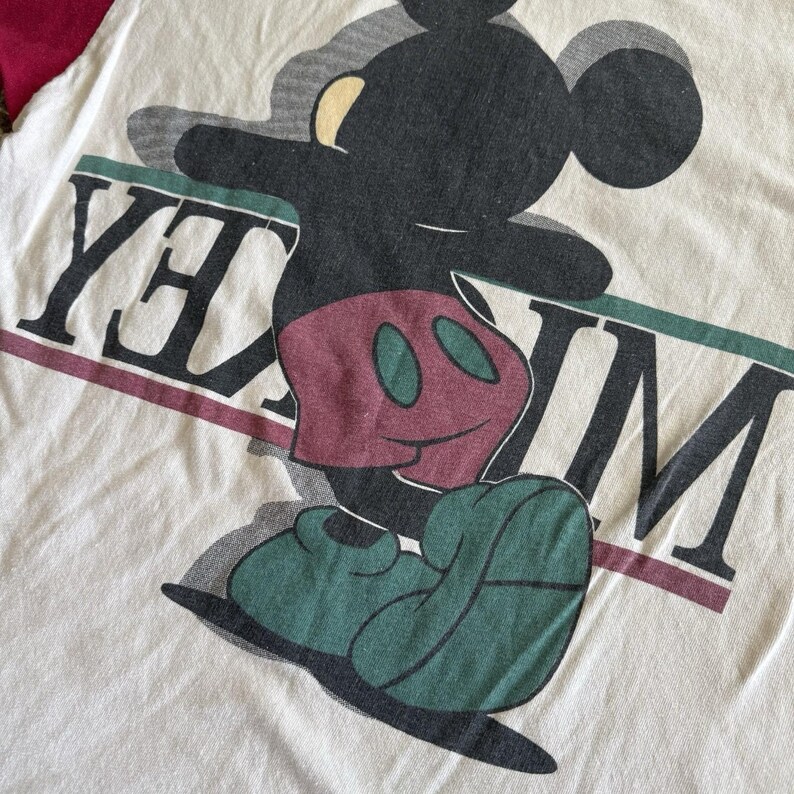 VTG 90's Mickey Mouse T-Shirt Sz Medium Colorblock Front And Back Print image 8
