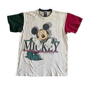 VTG 90's Mickey Mouse T-Shirt Sz Medium Colorblock Front And Back Print image 1