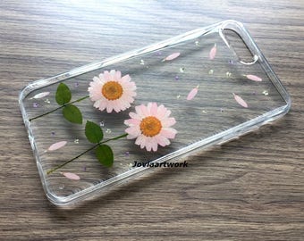 Pressé de véritable fleur séchée iphone cas - coque cristal clair