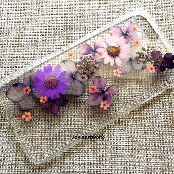 Genuine pressed dried flower Samsung / iphone case - crystal clear hard case