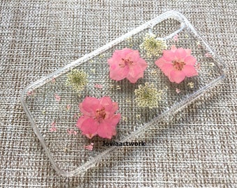 Pressé de véritable fleur séchée iphone cas - coque cristal clair