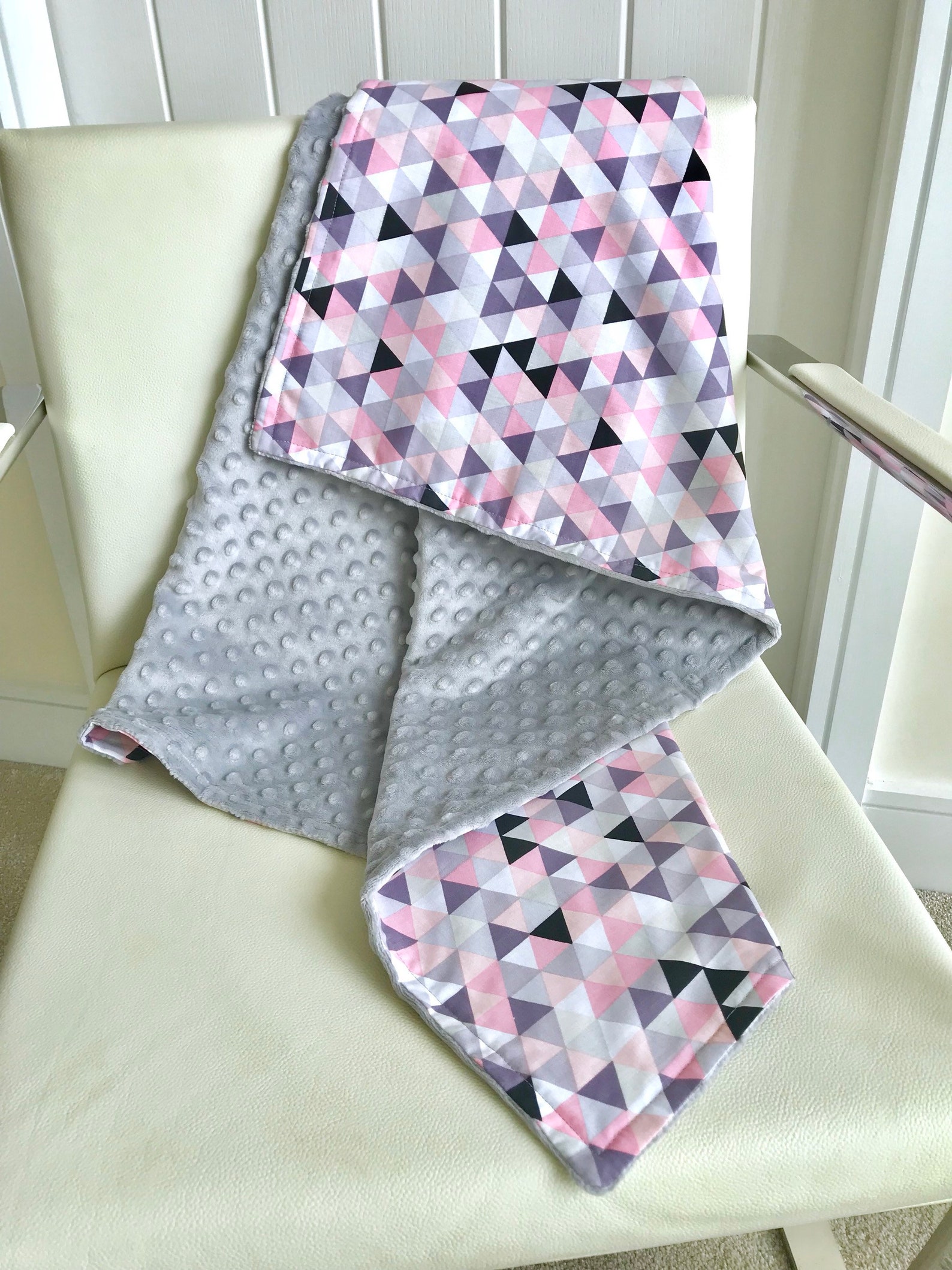 Pink grey blanket Baby girl blanket Geometric triangles Etsy