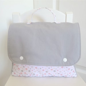 Sac à goûter enfant - Sac à doudou - Sac enfant façon cartable - Sac enfant - Rose et étoiles - personnalisation possible : prénom enfant