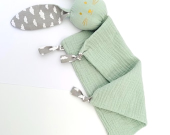 Bunny comforter in double gauze cotton / baby comforter, newborn gift / Bunny comforter - Customizable