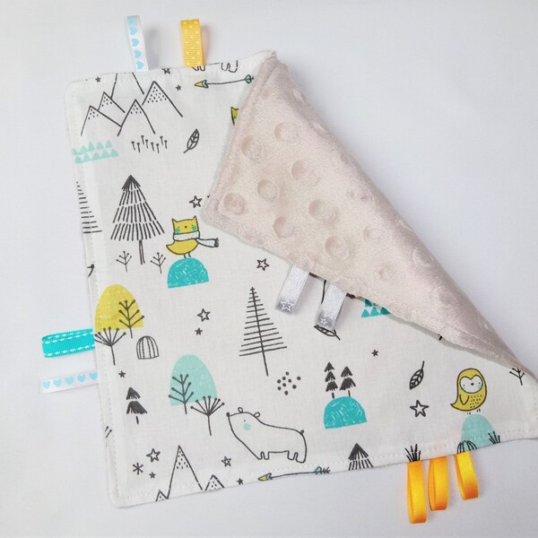 Doudou plat étiquettes tout doux pour bébé - Doudou étiquettes pour bébé - Animaux