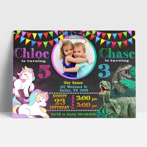 Sibling Birthday Invitation, Double Birthday Invitation, Dual Combined Twins Birthday Invitation, Custom Invitation, Personalized JPEG image 1