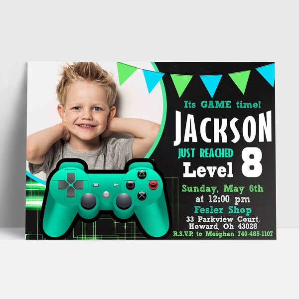 Video Game Invitation, Video Game Party Invitation, Video Game Birthday Party, Gaming Party Invite and Thank You Card, Personalized JPEG