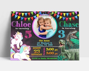 Sibling Birthday Invitation, Double Birthday Invitation, Dual Combined Twins Birthday Invitation, Custom Invitation, Personalized JPEG