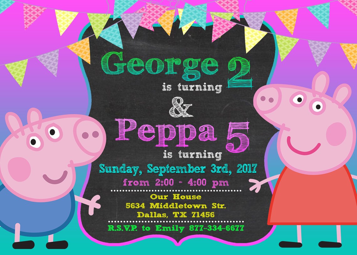 peppa pig sibling invitation peppa pig joint birthday party etsy