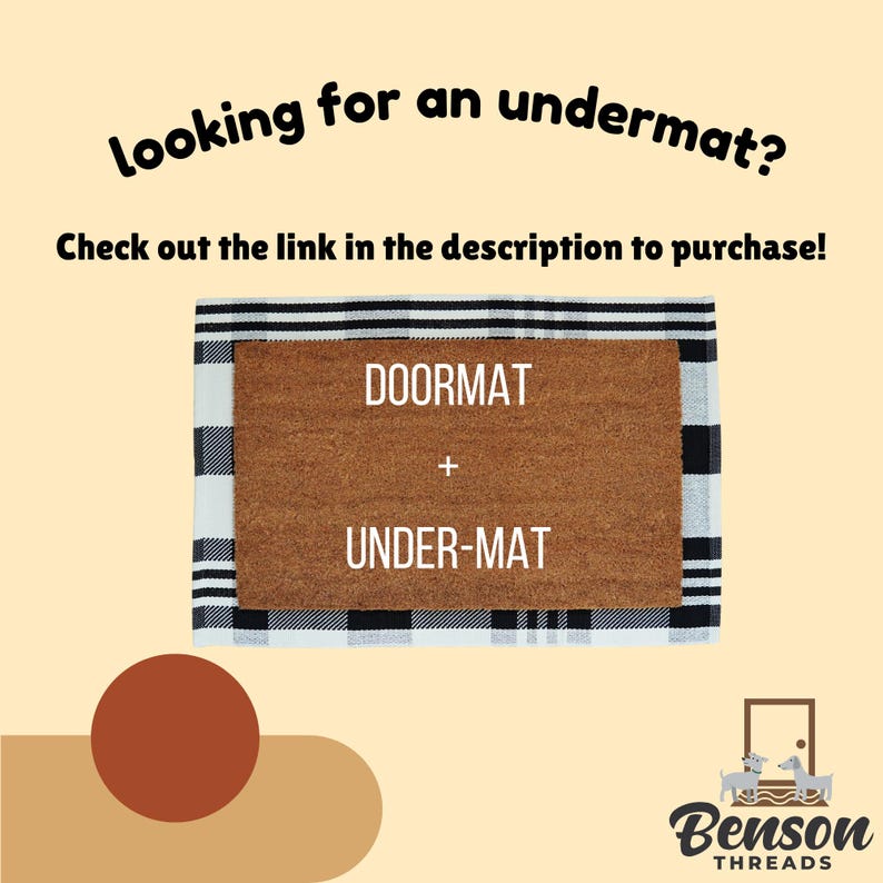 May include: Image of a doormat and under-mat set. The doormat is brown, and the under-mat has a black and white checkered pattern. Text on the image reads "DOORMAT + UNDER-MAT" and "Looking for an undermat? Check out the link in the description to purchase!"