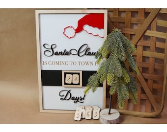 Christmas countdown sign, days until Christmas sign, wooden advent calendar, Santa Claus countdown, Christmas gifts, Christmas decor