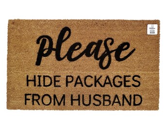 Please Hide Packages From Husband Doormat | Funny Welcome Mat | Amazon Package Doormat | Porch Package Rug | Shopping Humor Gift |House Gift