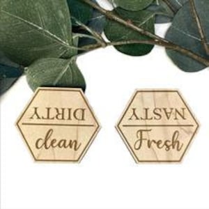 Spülmaschinenreiner Schmutziger Magnet | Gravierte Spülmaschinenmagnet aus Holz | Clean/Dirty Sign Anzeige für Geschirrspüler | Spülmaschinenmagnet