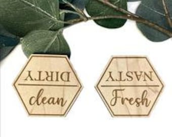 Dishwasher Clean Dirty Magnet | Engraved Wooden Dishwasher Magnet | Clean/Dirty Sign Indicator for Dishwasher | Dishwasher Magnet