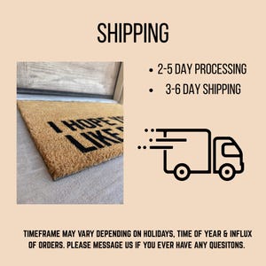 May include: A rectangular doormat made of natural fibers with the text "I HOPE YOU LIKE" in black. The doormat is placed on a light-colored surface. The word "SHIPPING" is at the top.