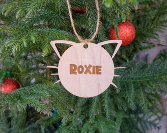Personalized cat ornament | Cat face ornament | hanging bauble | Custom wooden ornament | Cat name ornament | Pet name ornament