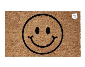 Cute Smiley Doormat | Happy Face Welcome Mat | Fun Porch Rug | Cheerful Entryway Decor | Happy Face Emoji Decor | Apartment Warming Gifts