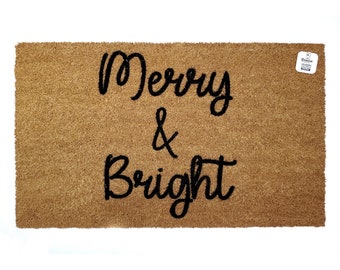 Merry and Bright Doormat | Christmas Welcome Mat | Holiday Front Door Rug | Festive Entryway Decor | Xmas Porch Doormat | Winter Home Gift