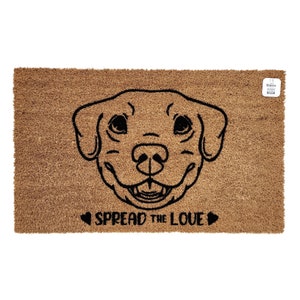 Spread the Love Dog Doormat | Cute Dog Lover Welcome Mat | Puppy Paw Heart Entry Rug | Pet Friendly Home Decor | Gift for Dog Owners | Heart