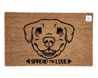 Spread the Love Dog Doormat | Cute Dog Lover Welcome Mat | Puppy Paw Heart Entry Rug | Pet Friendly Home Decor | Gift for Dog Owners | Heart