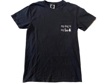 My Dog is my boo pocket tee | Short-Sleeve Halloween Pet Tee in Various Colors |Shirt Gifts for Dog Owner | Dog Lover Gift