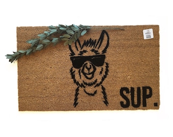 Funny Llama Doormat | Llama Sup Welcome Mat | Quirky Front Door Rug | Animal Lover Gift | Boho Pet Llama | Cute Porch Decor | Cool Llama