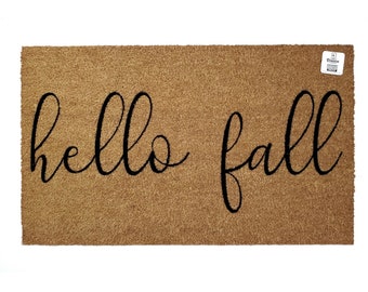 Hello Fall Doormat | Fall Welcome Mat | Autumn Porch Decor | Pumpkin Entry Rug | Front Door Mat | Rustic Fall Home Decor | Seasonal Doormat