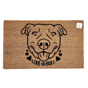 Love-A-Bull Doormat | Pitbull Lover Welcome Mat | Dog Breed Entry Rug | Funny Pet Owner Doormat | Gift for Pitbull Parents | Valentine&#39;s Day
