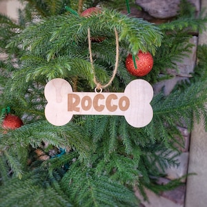 Dog ornament | Wooden dog bone ornament | Custom dog name ornament | Personalized dog ornament | Puppy ornament | Custom Christmas Ornament