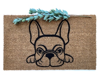 Frenchie Fußmatte | Französische Bulldogge Willkommensmatte | Geschenk für Hundeliebhaber | Ich liebe meine Frenchie | Frenchie Dekor | Niedliche Haustiermatte | Hunde Veranda Mat