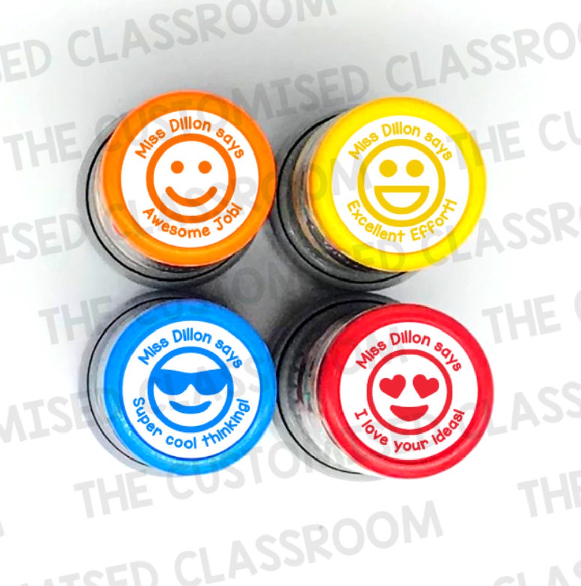 Personalised Teacher Stamps Emoji Stamp Set Set of 4 Etsy Australia