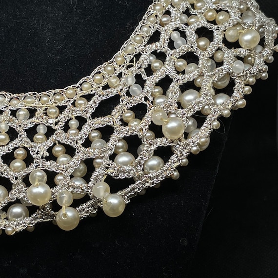 Antique Victorian Crochet Lace Glass Pearl Collar… - image 10