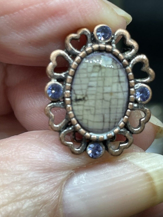 Vintage Heart Copper Mosaic Abalone Earrings Rhin… - image 3