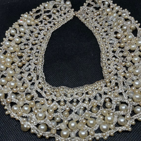 Antique Victorian Crochet Lace Glass Pearl Collar… - image 7