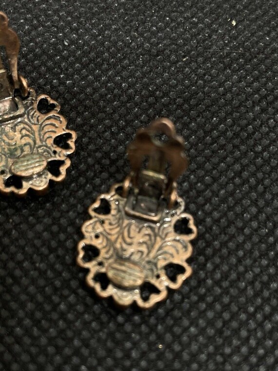 Vintage Heart Copper Mosaic Abalone Earrings Rhin… - image 7