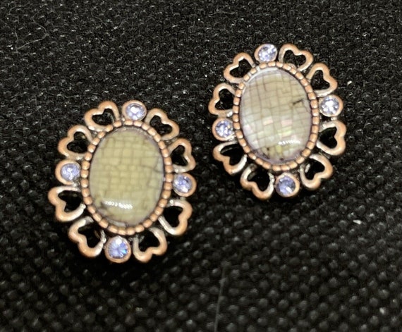 Vintage Heart Copper Mosaic Abalone Earrings Rhin… - image 8