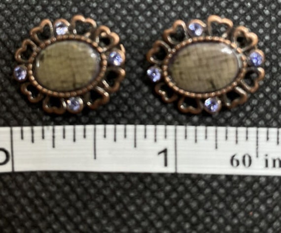 Vintage Heart Copper Mosaic Abalone Earrings Rhin… - image 10