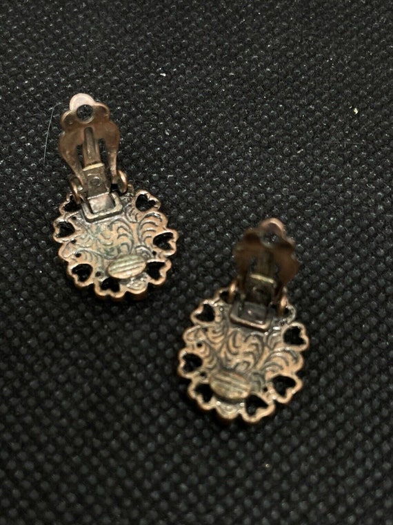 Vintage Heart Copper Mosaic Abalone Earrings Rhin… - image 5